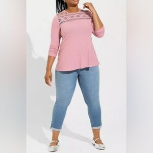 NWT 3X TORRID Blush Waffle Crochet Yoke Long Sleeve Top